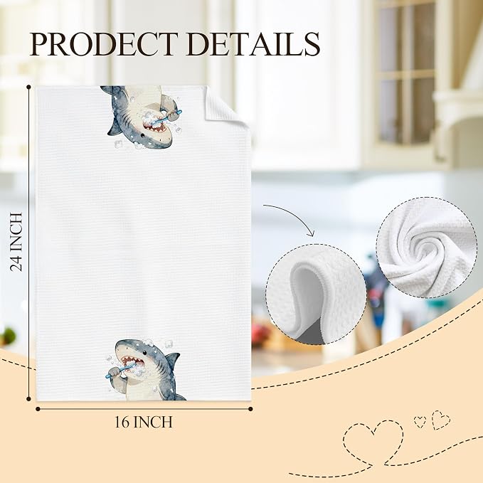Funny Shark Bathroom Hand Towels, Shark Lover Gifts, Humor Bathing Sharks Animal Decorative Hand Towels for Bathroom Washroom Restroom, 16x24 Inch Set of 3