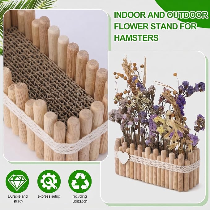 Hamster Cage Sprays Flower Foraging Holder - Natural Wood Feeding Stand, Small Pet Habitat Accessories for Hamsters Mouse Guinea Pig Dwarf Gerbils Syrian Mice (Lace - Rectangle)
