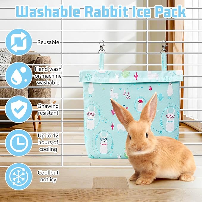 Rabbit Cooling Pouch with 2 Ice Boxes Small Animal Hanging Cooling Pad Set for Cage No Condensation Bunny Cooling Mat Washable Ice Bag for Rabbits Guinea Pig Chinchilla (Style B)
