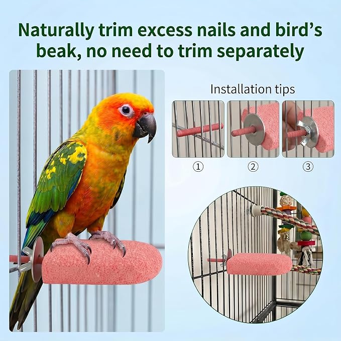 6 Pack Bird Beak Grinding Stone, Volcanic Rock Perch Stand for Parrot Cage, Cage Accessories Foot Claw Trimmer Platform for Parakeets Budgies Cockatiels Lovebirds Conures