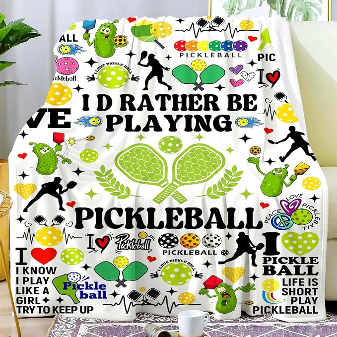 Pickleball Blanket Gifts for Girls Women Pickleball Accessories Blankets and Throws Plush Flannel Bedding Stuff Gifts for Women Kids Boys Teens Adults Birthday Party Decorations Room Decor 60"X50"