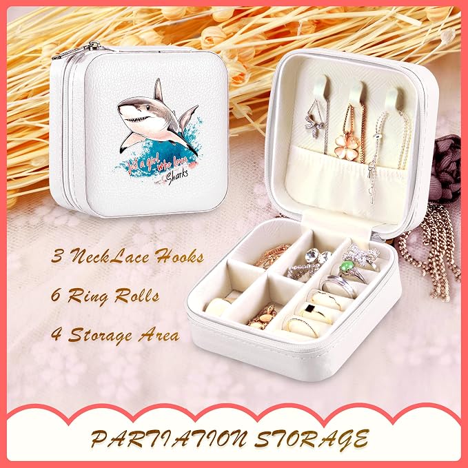 Shark Jewelry Box, Gifts For Kids Teens Girls, Shark Lovers Stuff Items Accessories Things Merchandise Decor Merch, Travel Ring Earrings Necklace Organizer Holder!