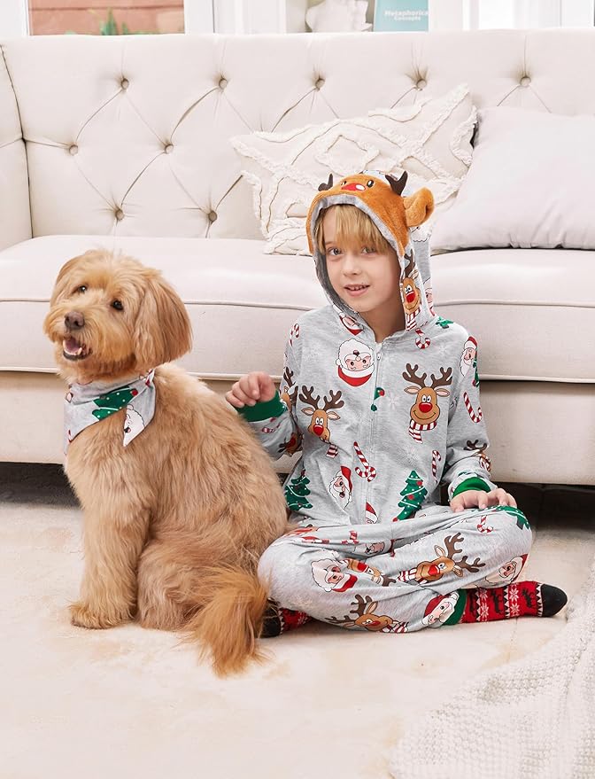 PATPAT Matching Family Christmas Onesie Pajamas – Holiday Hooded Jumpsuit Sleepwear PJs Couples Xmas Loungewear with Socks
