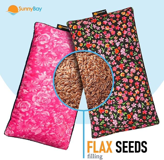 SunnyBay Small Microwave Heating Pad, Microwavable Versatile Cold/Heated Neck and Shoulder Wrap for Back Pain and More, Moist Heat Cotton-Fleece Pad, 6x11 Inches, Hot Pink and Red Flower, Pack of 2