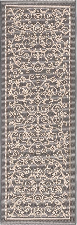 SAFAVIEH Washable Rug Outdoor Courtyard Collection - 2'3" x 14' Runner, Grey & Natural, Non-Shedding & Easy Cleaning, Ideal for Patio, Entryway, Mudroom, Hallway, Kitchen (CY2098-3606)