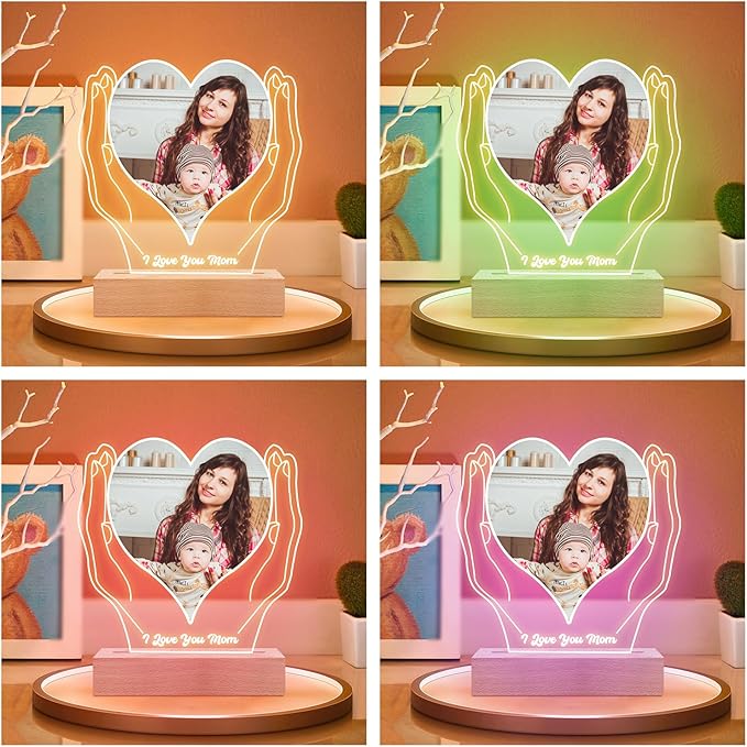 Personalized Mothers Day Gifts for Mom from Daughter & Son, Custom Picture Frames with Photo, Personalized Picture Frame with Night Light, Personalized Photo Gifts for Women, Baby, Kid