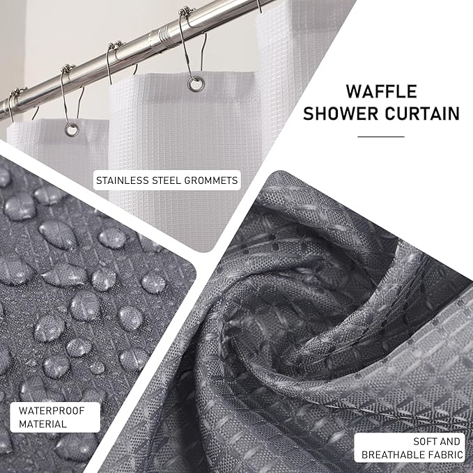 Grey Bathroom Accessories Set with Wicker Trash Can Shower Curtain and Rugs,Bathroom Sets Small Waste Basket Bathroom Trash Can for Bedroom Bathroom