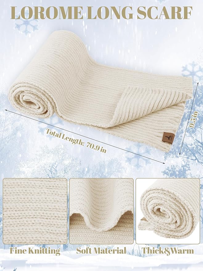LOROME Women Winter Beanie Hat Scarf Gloves Set, Fleece Knitted Pompom Hat Warm Neck Scarf Touchscreen Gloves Winter Gift