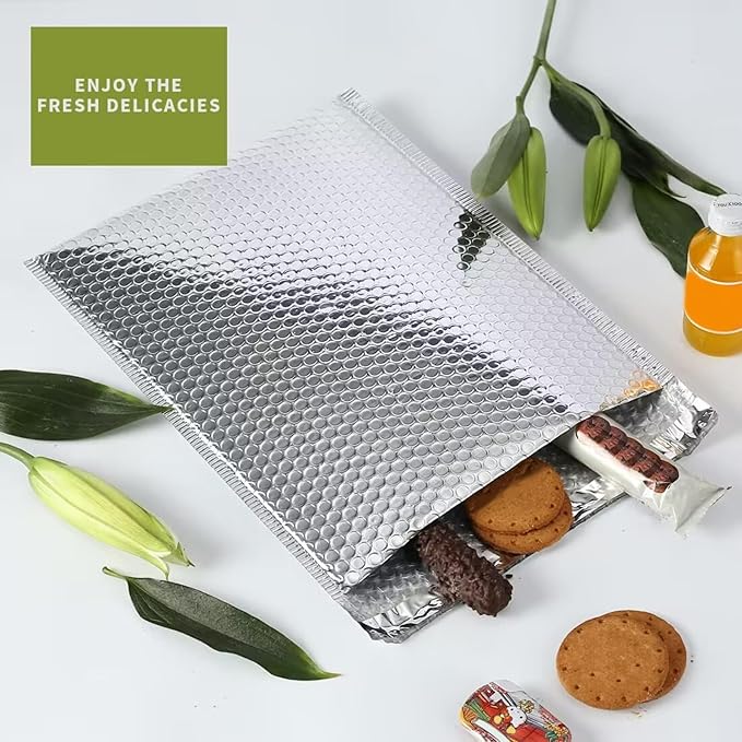 Thermal Bubble Mailer 8 x 11 Inch, Self Seal Cool Bubble Mailers 25 Pack,Insulated Bubble Mailers for Cold Shipping,Foil Mailing Envelopes,Silver Insulated Shipping Bags for Food,Cosmetics