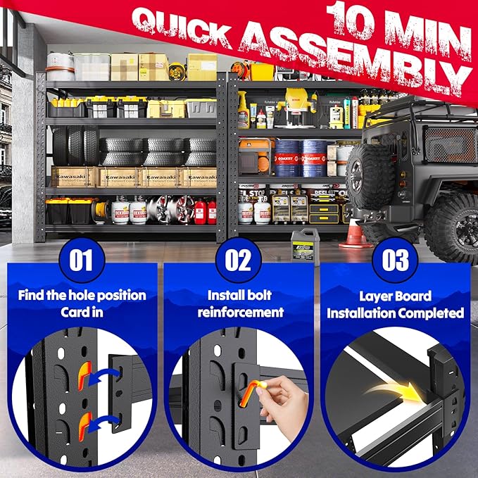 71''W Garage Shelving Adjustable Garage Shelves 5000LBS Storage Shelves,4-Tier Metal Shelving Unit Storage Shelf, Easy Assembly Utility Shelf for Warehouse, Basement, Black (70'H x 71''W x 24''D)