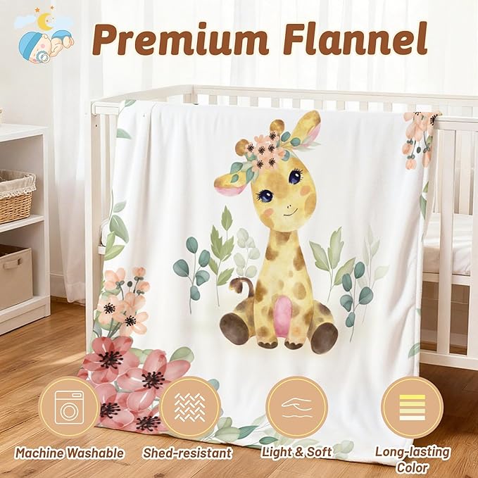 Personalized Baby Blanket with Name, Customized Soft Animals Flannel Blankets for Newborn Boys Girls and Toddlers, for New Mom, Infant Birthday Gift, Giraffe-1