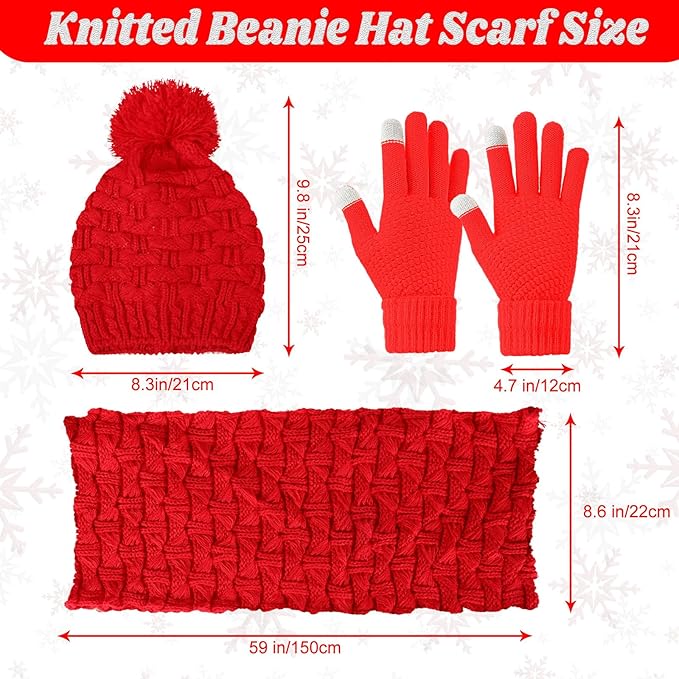 JenPen 4 Pcs Winter Hat Scarf and Gloves Set for Women Include Ear Cover Cold Weather Scarf Hat Knit Beanie Gloves