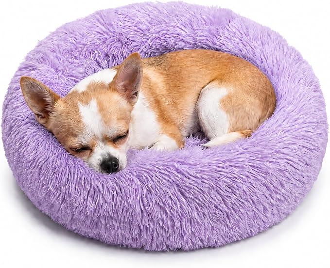 Tiny Dog Bed for Extra Small Dogs for Chihuahua Pomeranian Toy Poodle | 15 Inch Washable Puppy Bed,Soft Faux Fur Calming Donut Bed,Purple