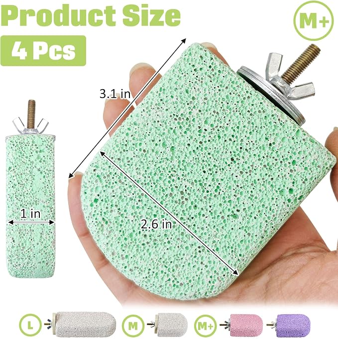 BNOSDM 4 Pcs Green Bird Beak Grinding Stone Calcium Parrot Perch 3.1*2.6in | Natural Volcanic Lava Stone,Mineral Block for Birds cage platform,Small Bird Toys for Parakeets Cockatiels Conures