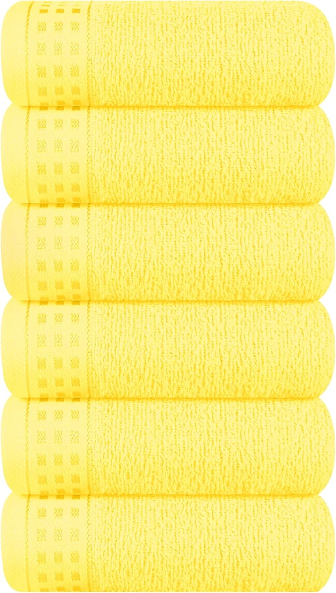 GLAMBURG Ultra Soft Cotton 6 -Piece Hand Towel Set 16x24 Inch, Ideal for use in Bathroom, Kitchen, Gym, Spa & General Cleaning, Compact & Lightweight Multi Purpose Hand Towels - Lime Yellow