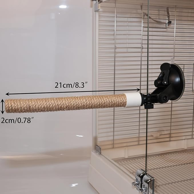 Natural Flax Bird Perch Stand with Strong Suction Cups | Movable Parrot Training Perch for Window/Mirror/Car/Tiles | Universal for Budgie, Cockatiel, Conure (Basic Parrot Perch)