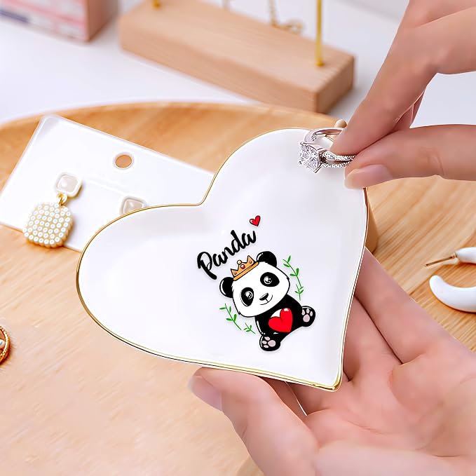 Panda Ring Holder Dish Tray, Gifts For Women Teens Girls, Panda Lovers Themed Stuff Accessories Things Decor Merch, Home Room Ring Earrings Necklace Organizer Holder!