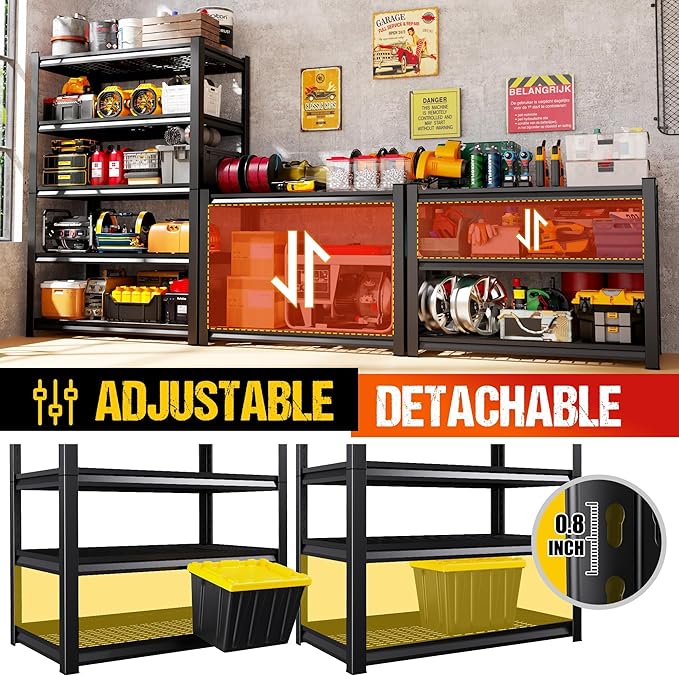 71.2" H-35.4" W Garage Shelving Heavy Duty Storage Shelves, Adjustable Metal Shelving Unit, Utility Garage Organizer Shelf for Basement, Pantry, Warehouse, Supermarket, 35.4" Wx15.7 Dx71.2 H