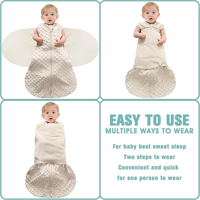 Newborn Sleep Sack Baby Swaddle,0-12 Months,3-Way Adjustable Wearable Blanket,Swaddling Sleeping Bag (Beige & Grass green, 0-3 Months)