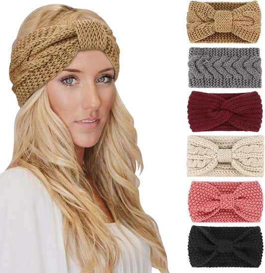 DRESHOW Winter Knit Chunky Headbands for Women Crochet Turban Knitted Ear Warmer Fashion Head Wrap 6 Pack