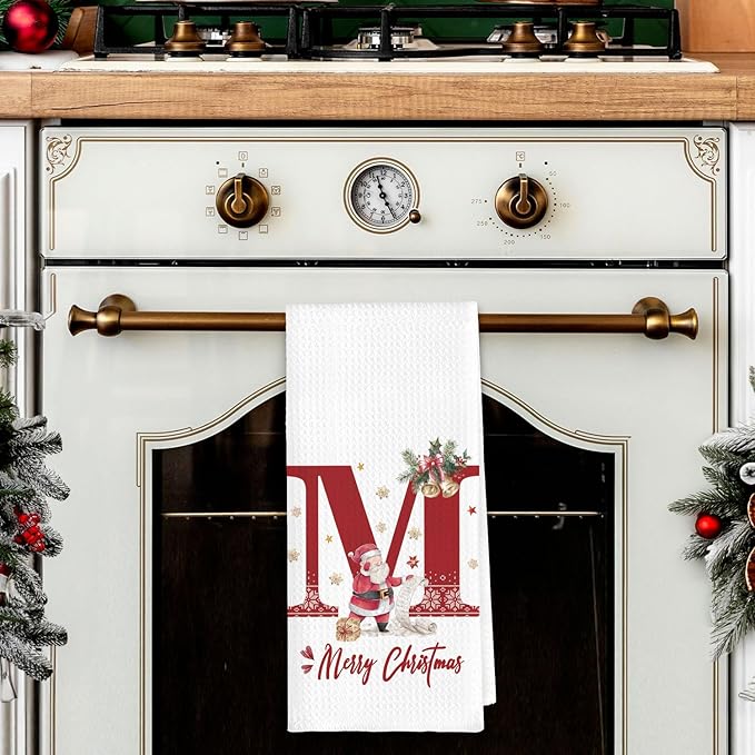 Christmas Initial Letter M Kitchen Towels Personalized Gifts Dish Towels Hand Towels for Kitchen Decorations, Christmas Birthday Gifts for Women, 24x16 Inch