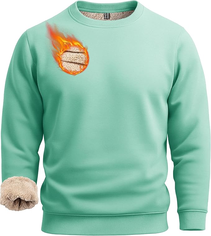 Boladeci Men's Full Sherpa Lined Crewneck Sweatshirts Heavy-weight Fleece Pullover Thick Thermal Long Sleeve Cotton