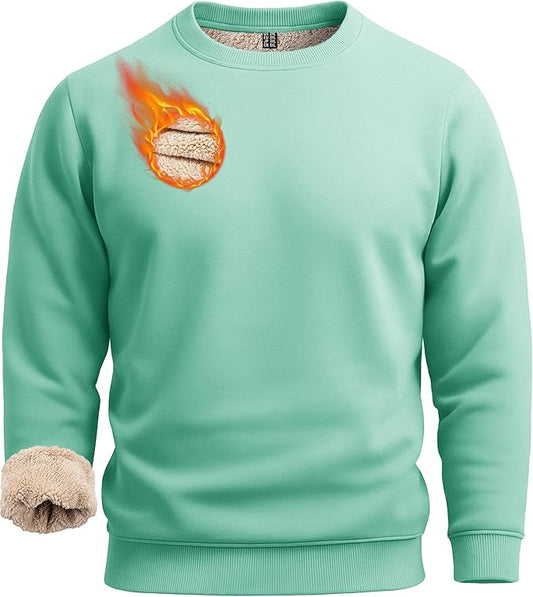 Boladeci Men's Full Sherpa Lined Crewneck Sweatshirts Heavy-weight Fleece Pullover Thick Thermal Long Sleeve Cotton