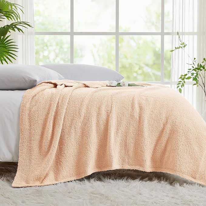 CYMULA Knit Throw Blanket for Peach Pink - Super Soft Lightweight Plush Fuzzy Fluffy Cozy Blankets and Throws for Sofa Bed, 50 x 60 inches