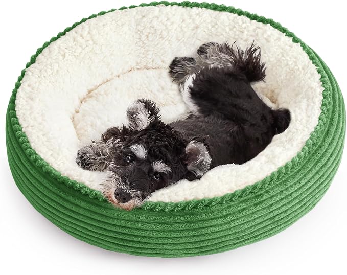 Love's cabin Round Donut Cat and Dog Cushion Bed, 24in Pet Bed for Small or Medium Dogs, Anti-Slip & Water-Resistant Bottom, Soft Durable Fabric Pet Beds, Washable Calming Cat Bed Light Green