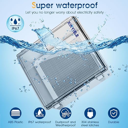 Waterproof Outdoor Project ABS Plastic Junction Box IP67 Weatherproof Dustproof Enclosure with Hinged Cover, Mounting Plate,Wall Brackets for Power Project (Clear, 11.8"x11.8"x7.1")