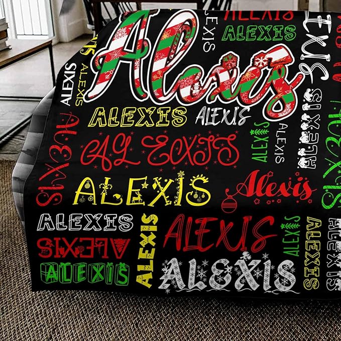 Personalized Baby Blanket for Girls Boys，Super Soft Comfy Flannel Throw Christmas Pattern Custom Name Newborns Gift Cozy Nursery Toddler Fleece Blankets for Birthday Bed Sofa