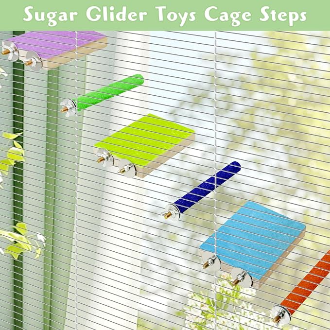 BNOSDM 6PCS Sugar Glider Pole Stand Toy Natural Wood Climbing Platform Colorful Paw Grinding Perch for Sugar Glider Cage Accessories Exercise Toys for Squirrels Hamster Chinchillas Rats Gerbil