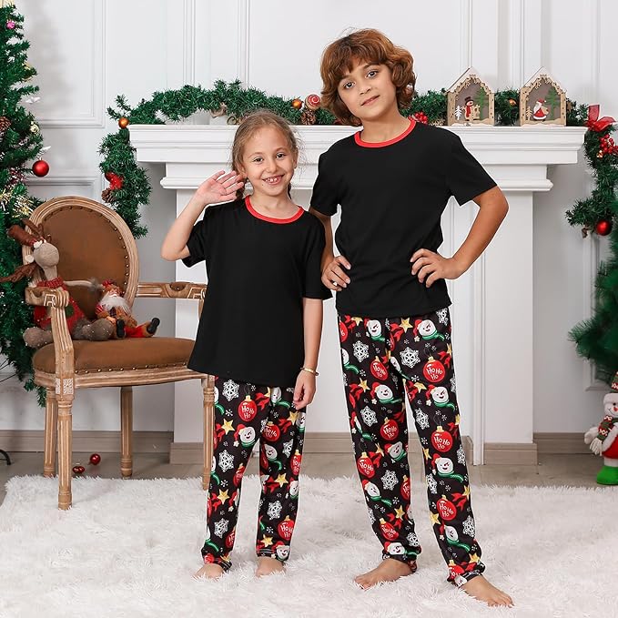 Christmas Pajamas for Family Matching Holiday PJ's Jammies Sets with Short Sleeve Tee and Pants Sleepwear Loungewear