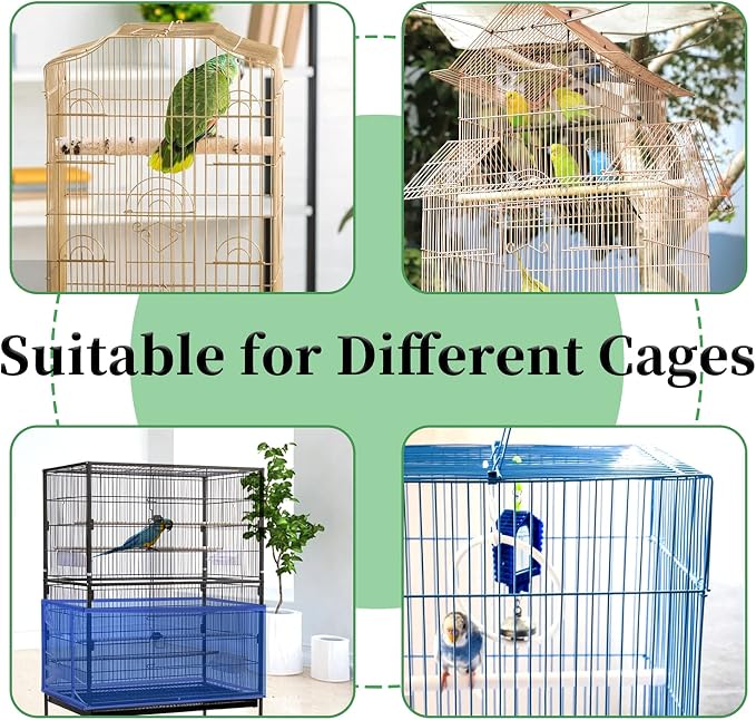 Daoeny Large Bird Cage Cover, Bird Cage Seed Catcher, Adjustable Soft Airy Nylon Mesh Net, Birdcage Cover Skirt Seed Guard for Parrot Parakeet Macaw African Round Square Cages (Blue)