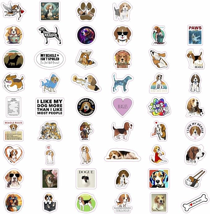 100Pcs Beagle Stickers for Water Bottle and Laptop - Dog Lover Party Supplies & Decorations, Waterproof Vinyl Puppy Decals, Cute Beagle Stickers Laptop Decals, Gifts for Women & Men