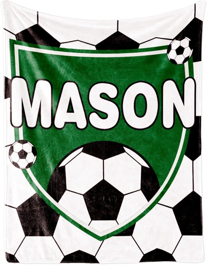 Personalized Soccer Blanket with Name for Boys, Custom Name Blanket for Kids, Soft Flannel Soccer Toddler Blanket Customized Gift for Birthday Christmas Baby Shower Newborn Gift 60/in X 80/in