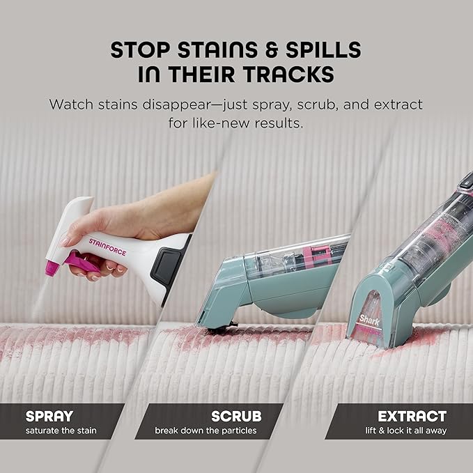 Shark StainForce Cordless Portable Spot, Stain, & Odor Remover System for Carpets, Area Rugs, Upholstery, Stairs, with Storage Caddy, Accessories, and Full-Size Cleaning Solution, HX101 (New)