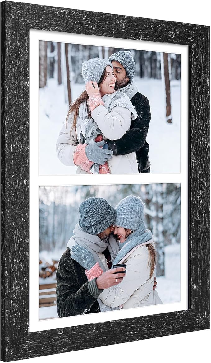 11x17 Picture Frame Display 2 opening 8X10 Double Picture Frame Collage,Multi Photo Frame with Mat,Plexiglass,Wall Mount Decor,Black Wood Grain