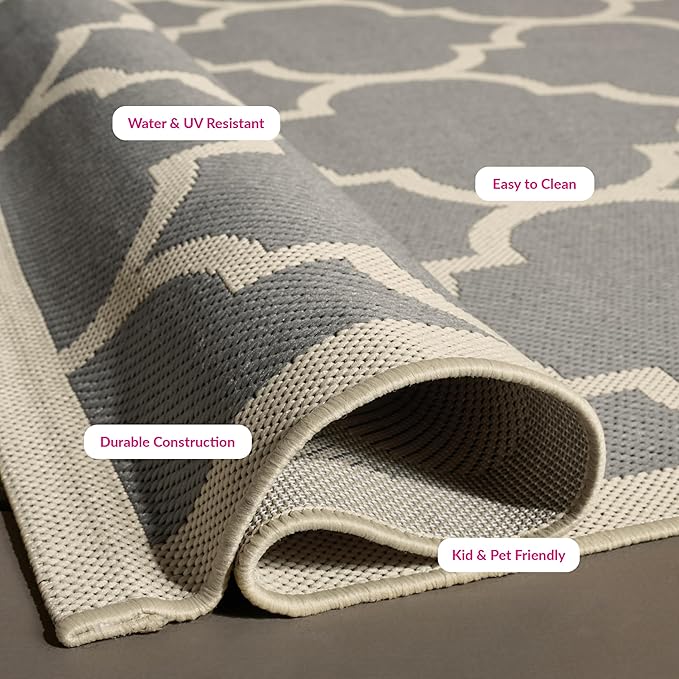 SAFAVIEH Washable Rug Outdoor Courtyard Collection - 2'3" x 14' Runner, Anthracite & Beige, Non-Shedding & Easy Cleaning, Ideal for Patio, Entryway, Mudroom, Hallway, Kitchen (CY6914-246)