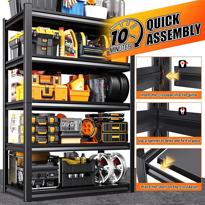 71.2''H Storage Shelves, 2500lbs Garage Shelving,Adjustable Heavy Duty Shelving Unit,5T Tall Garage Shelves，Metal Standing Shelf Units,Utility Rack For Kitchen Warehouse Industrial Basement 2 Pack