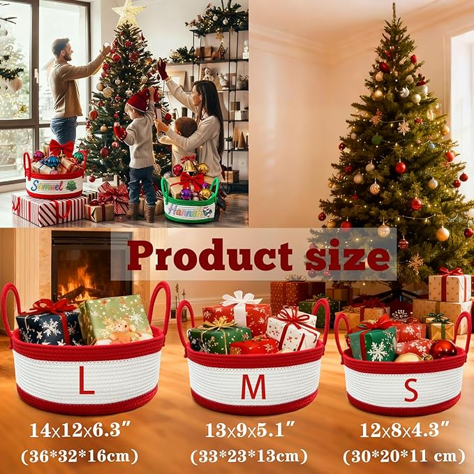 Personalized Christmas Basket with Name Custom Baby Shower Baskets for Newborn Girls Boys Customized Rope Cotton Storage Organizer Gifts