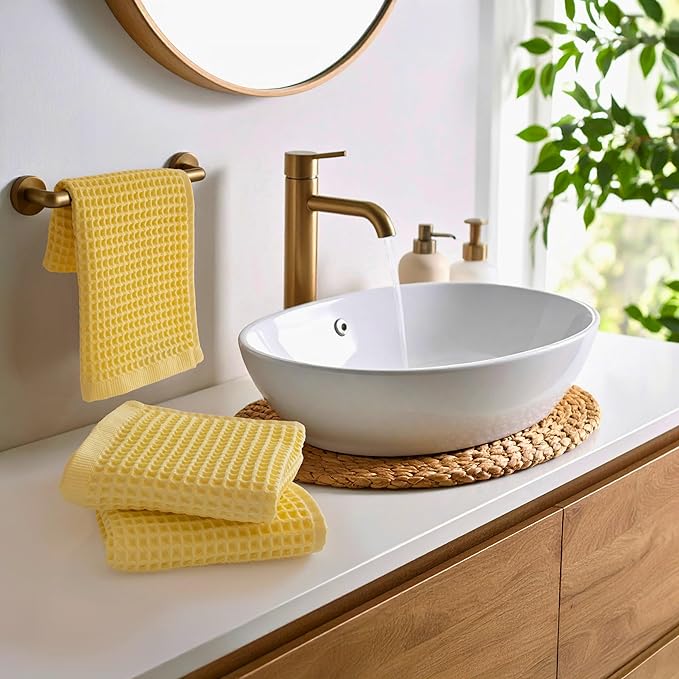 PÜSKÜL - Set of 3 Organic Waffle Hand Towel Yellow - Premium Quality, 100% Turkish Cotton, Soft, Quick-Dry, Absorbent, Lint-Free Face Kitchen Hand Towels (Light Yellow, Hand Towels - Pack of 3)
