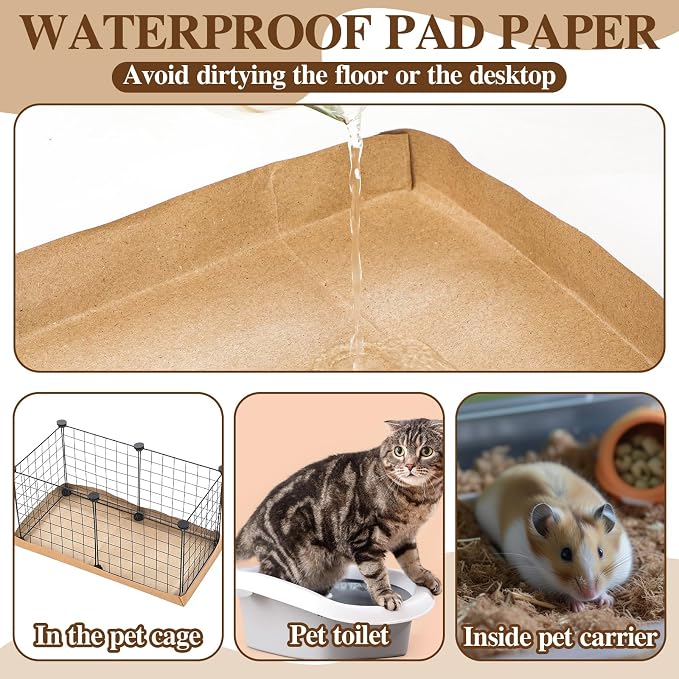 AmazingSpark 12 Pcs 49.2" x 25.6" Disposable Guinea Pig Cage Liners 4 x 2 ft Cage Disposable Bottom Waterproof Kraft Paper Liner Bag for Guinea Pigs Bedding Small Animal Pet Supplies