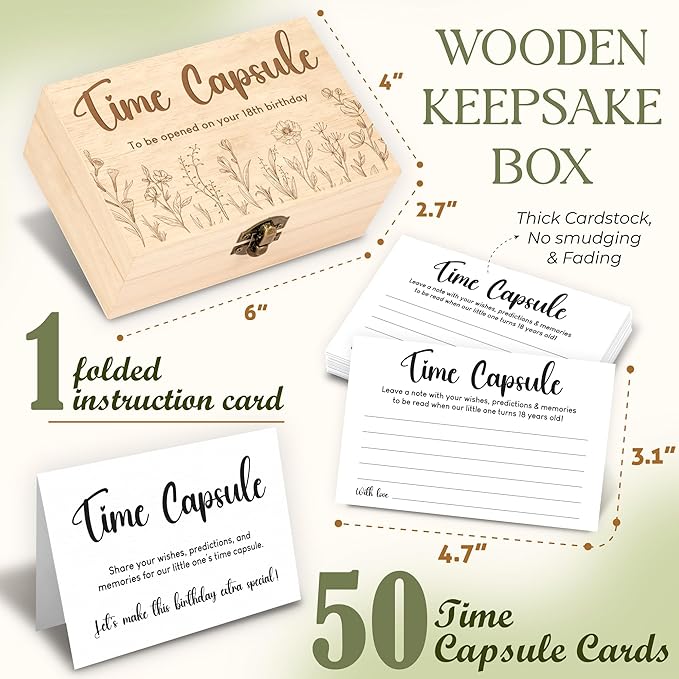 Time Capsule Box 1st Birthday - Baby Time Capsule For First Birthday Party Games, 1st Birthday Party Activities For Guests, Time Capsule Cards 1st Birthday Keepsake Gifts For Babies Girl