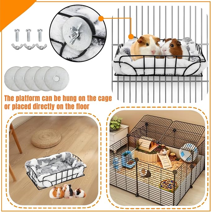 Metal Rat Cage Hanging Platform with Mat, Chew Proof | Rat Hammock Basket Squirrel Cage Bed Platform Accessories, Small Animal Habitat for Hamster, Hedgehog, Chinchilla Pig, Black