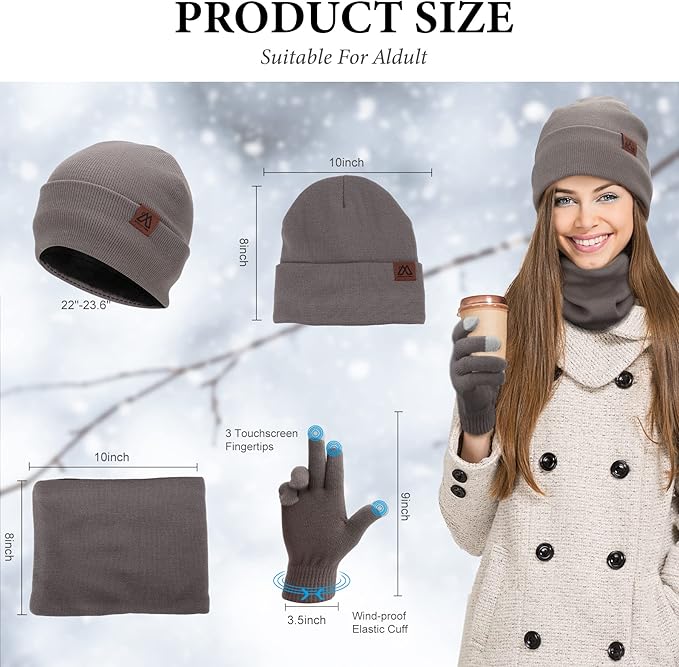 mysuntown Winter Beanie Hat Scarf and Touch Screen Gloves 3-Piece Set, 2025 Cold Weather Knit Fleece Lined Warm Unisex Sets