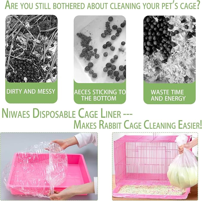 30 Pcs Large Rabbit Cage Liner Disposable Bunny Cage Liner Bag 34'' X 22''- Clear Elastic Pet Toilet Film Small Animal Tray Covers for Bunnies Ferrets Chinchillas Birds - Leak Proof & No Mess