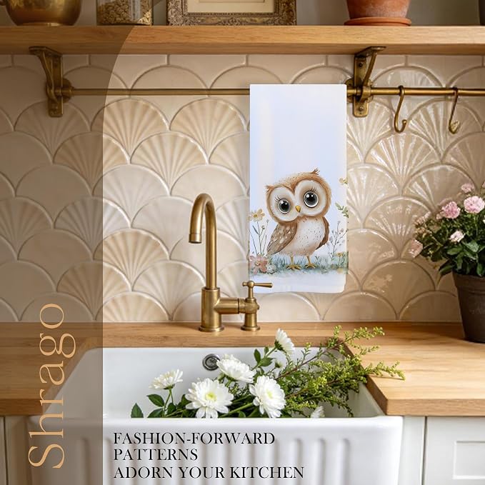 Owl Decor Kitchen Towels–Upgraded Fabric, Gifts for Owl Lovers Dish Tea Towels for Kitchen, Animal Lover Gifts Decorative Hand Towel for Kids Bathroom Decor, 16x24 Inch