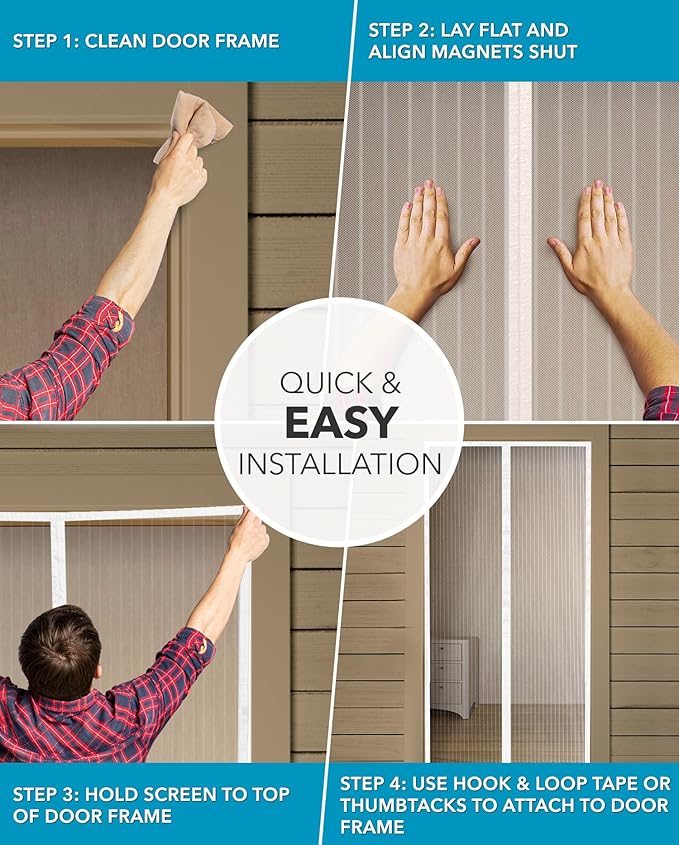 Flux Phenom Magnetic Screen Door Mesh 38x82 Inch – Easy Install, Strong Magnet Strength, Self-Sealing Mesh, Pet Tested, Hands-Free Entry, Door Screen Magnetic Closure, Keeps Bugs Out - White