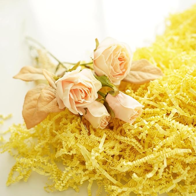 Bobobag - 1LB Crinkle Cut Paper Shred Filler Recyclable Gift Wrap Confetti Raffia Grass Shred Paper for Easter Baskets Filler Creative Eggs Decor(Yellow)